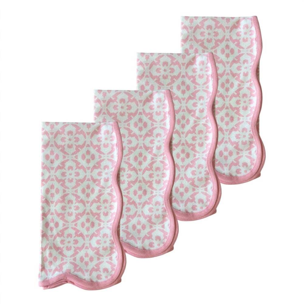 NEW LAURA PARK porto tiles scalloped dinner napkins in pink